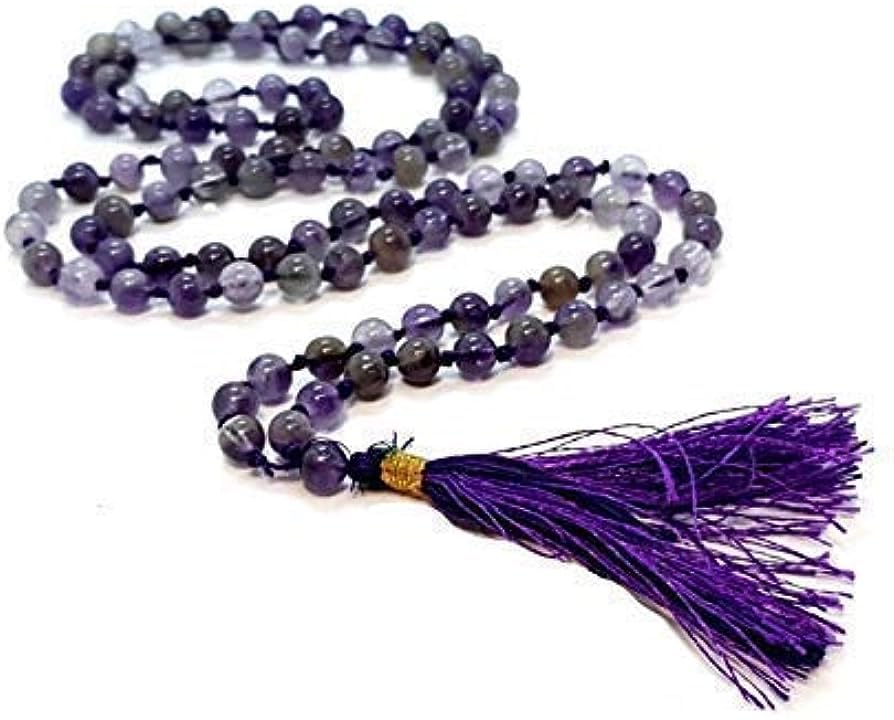 Divinity Crystals Jaap Mala Natural Amethyst Beads Collection - Certified 8 mm Beads for Men and Women Yoga Reiki Meditation Feng Shui Default Title